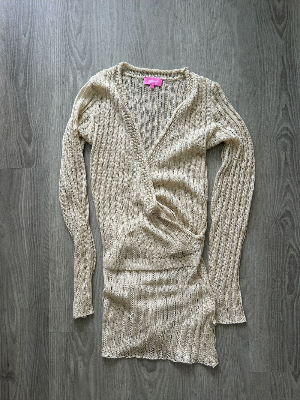 Edikted Cream Open-Knit Scoop Crisscross Neck Sweater Dress